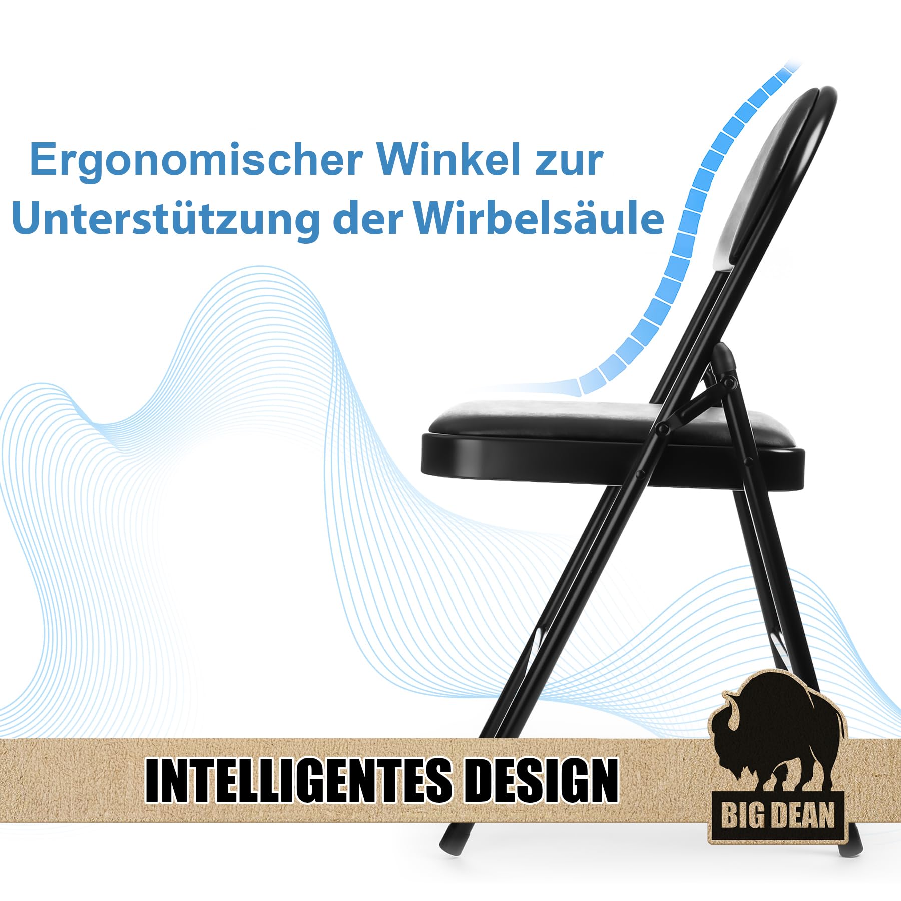 BigDean Klappstuhl 6 Stück gepolstert Klappstühle schwarz Metall Stuhl mit Kunstlederbezug robust bis 130 kg belastbar