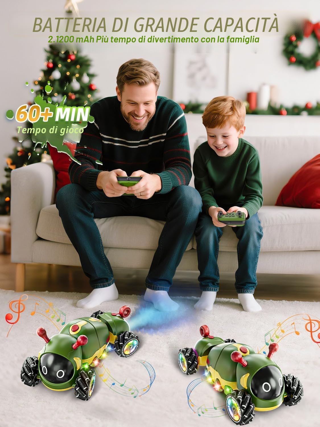 Kssvzz Macchina Telecomandata Bruchi con Musica,4WD Auto Telecomandata con Luci,Spray,360 Rotazione Auto RC Monster Stunt Car con 2 Batterie,Regalo Ragazzo Bambini da 3-9 Anni,Giocattoli Natale Regalo