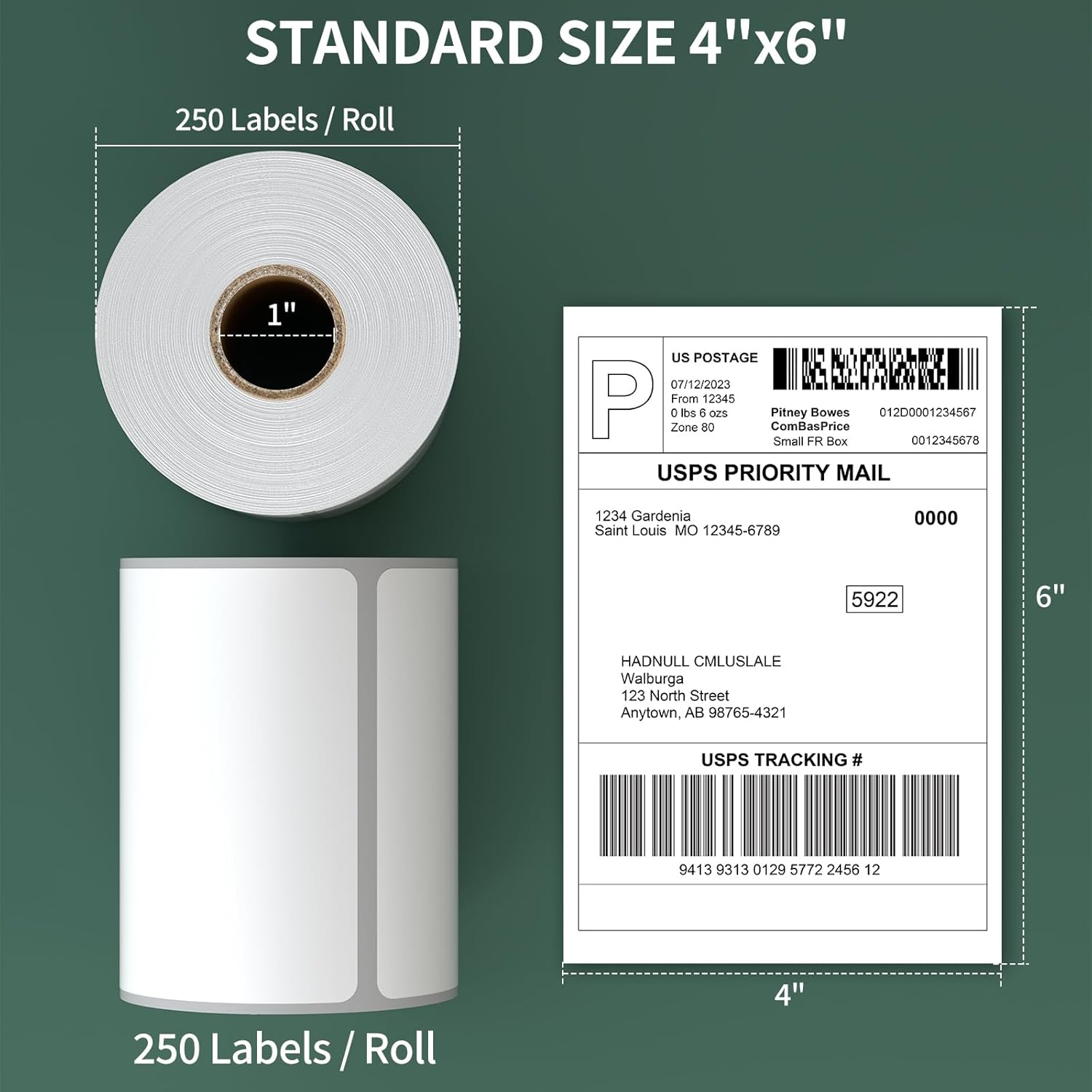 [5000Labels] 4"x6" Shipping Label 20 Rolls, 4-x-6-inch Thermal Label Paper, Compatible with Zebra 2844 Brother Rollo Direct Thermal Printer
