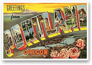 GREETINGS FROM PORTLAND, OR vintage reprint postcard set of 20 identical postcards. Large Letter Portland, Oregon city name post card pack (ca. 1930's-1940's). Made in USA.