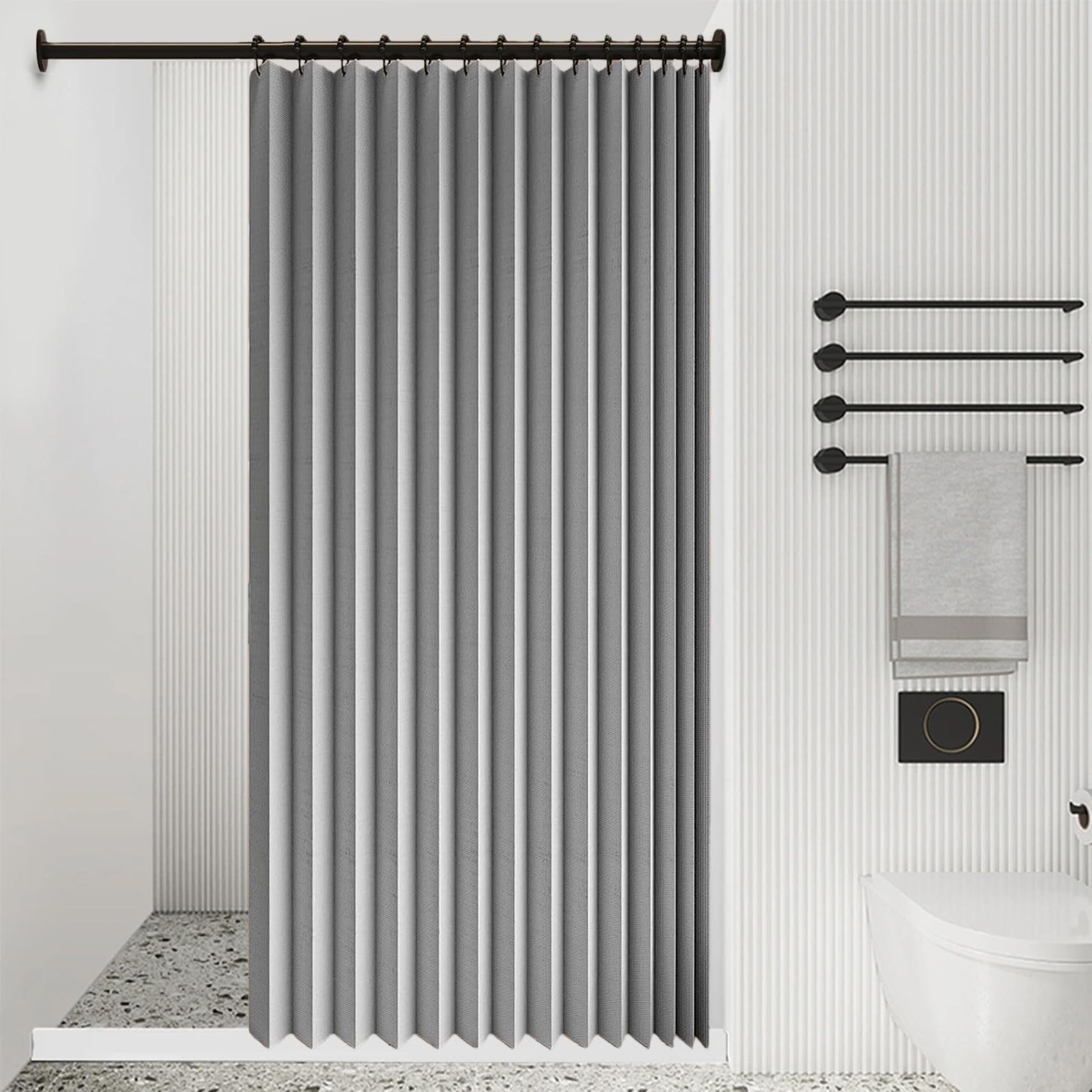 Rideau anti froid magnétique plissé gris pour isoler votre salon
