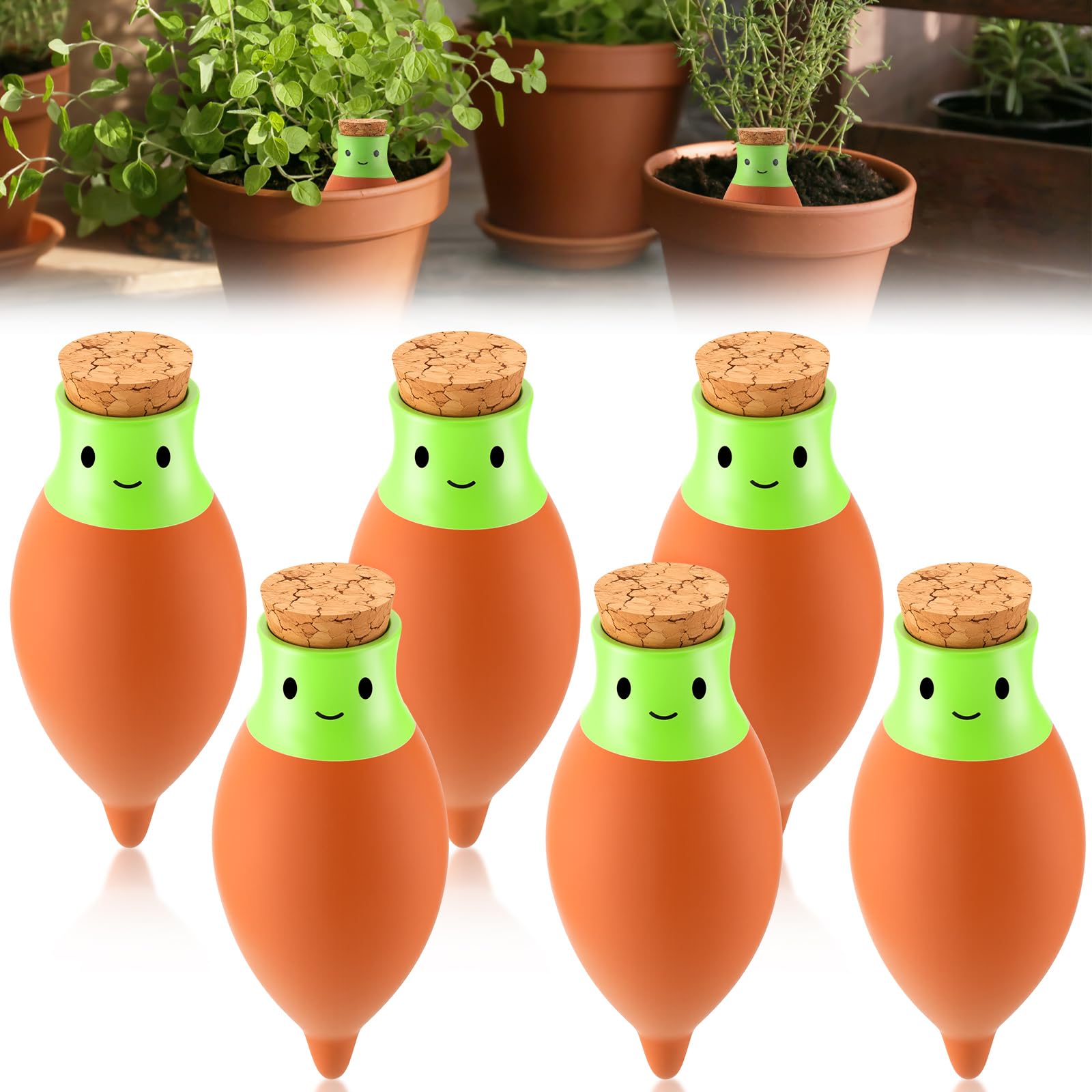 LemonRoad Ollas Lot de 6 globes d'arrosage automatique en terre cuite pour pot en argile pour extérieur et intérieur avec 2 semaines faciles à remplir