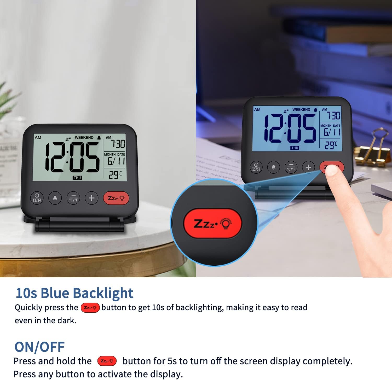 Buy NOKLEAD Digital Travel Alarm Clock for Bedroom Office Small LCD