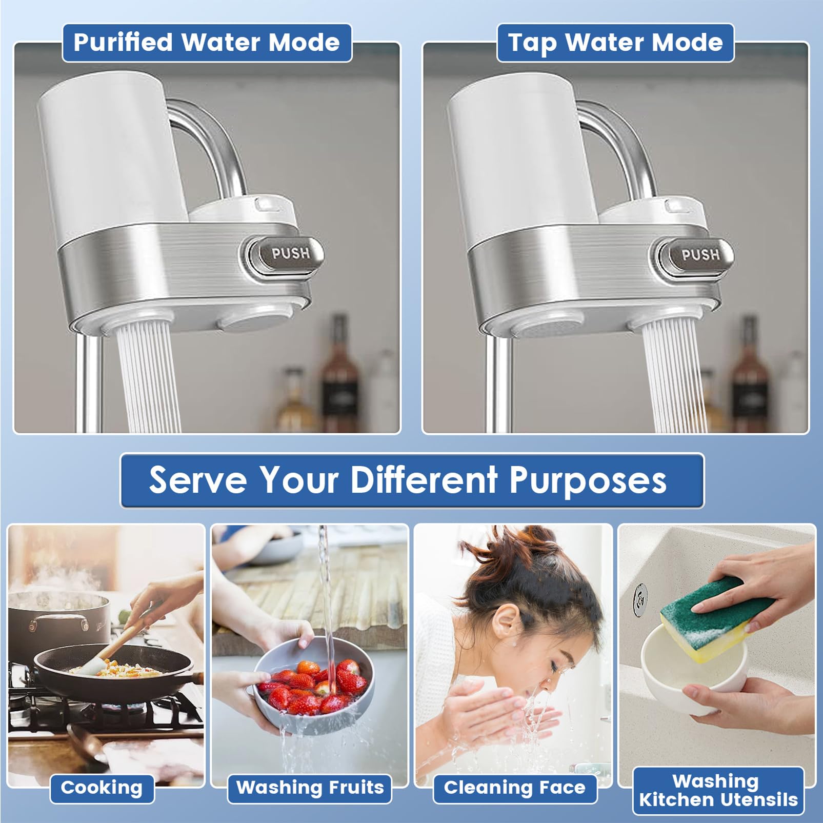 Purificador De Agua De Grifo, Filtro De CarbóN Activado DoméStico, Interruptor MecáNico, Elimina Cloro Y Metales Pesados, Apto Para Cocina Y BañO