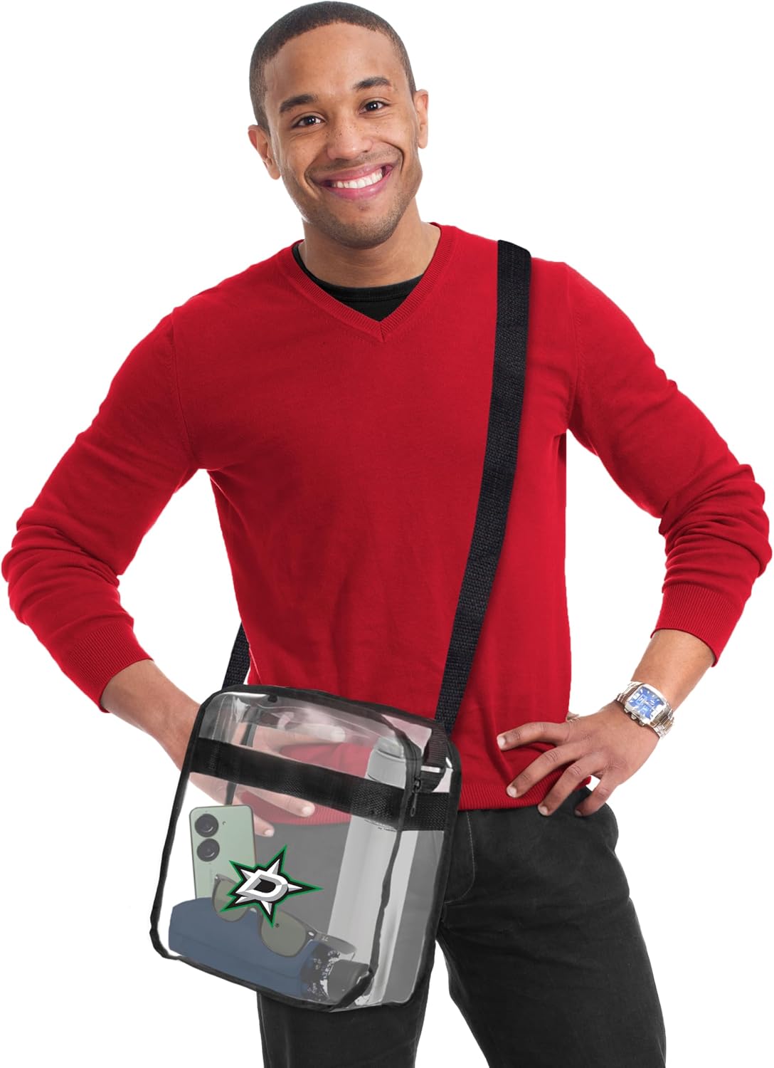 Littlearth NHL Dallas Stars Clear Crossbody Carryall, Team Color, 12" x 12" x 6"