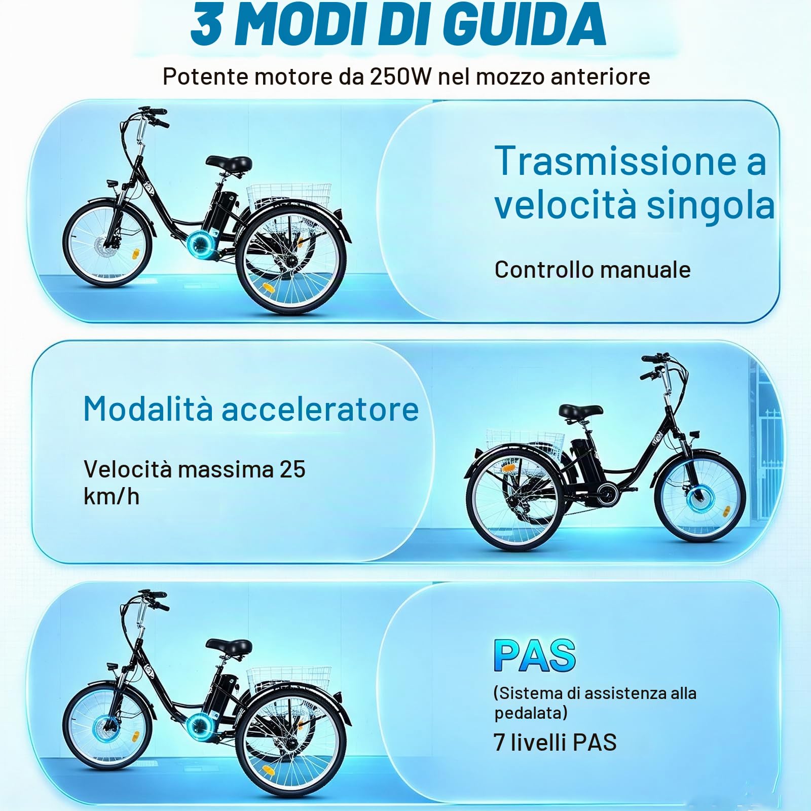 Triciclo elettrico per adulti M300,batteria rimovibile da 36 V e 18Ah | CE\EN15194,pneumatici antiscivolo e resistenti da 24 pollici,7 marce,triciclo da campeggio,triciclo da carico per anziani