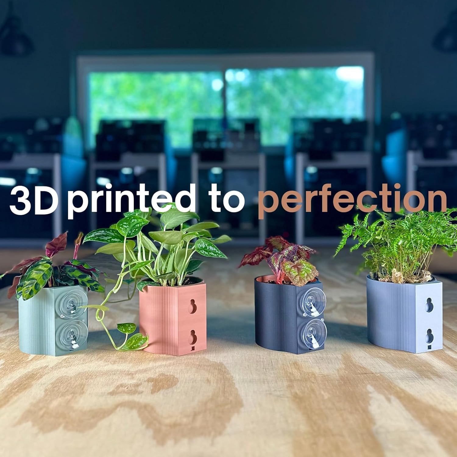 | The Original Suction Planter | Hangs on Tile, Window, Drywall, Fridge, etc. | Self-Watering and draining | Holds 4" Nursery Pot | 3D Printed (Fossil Grey, Single)