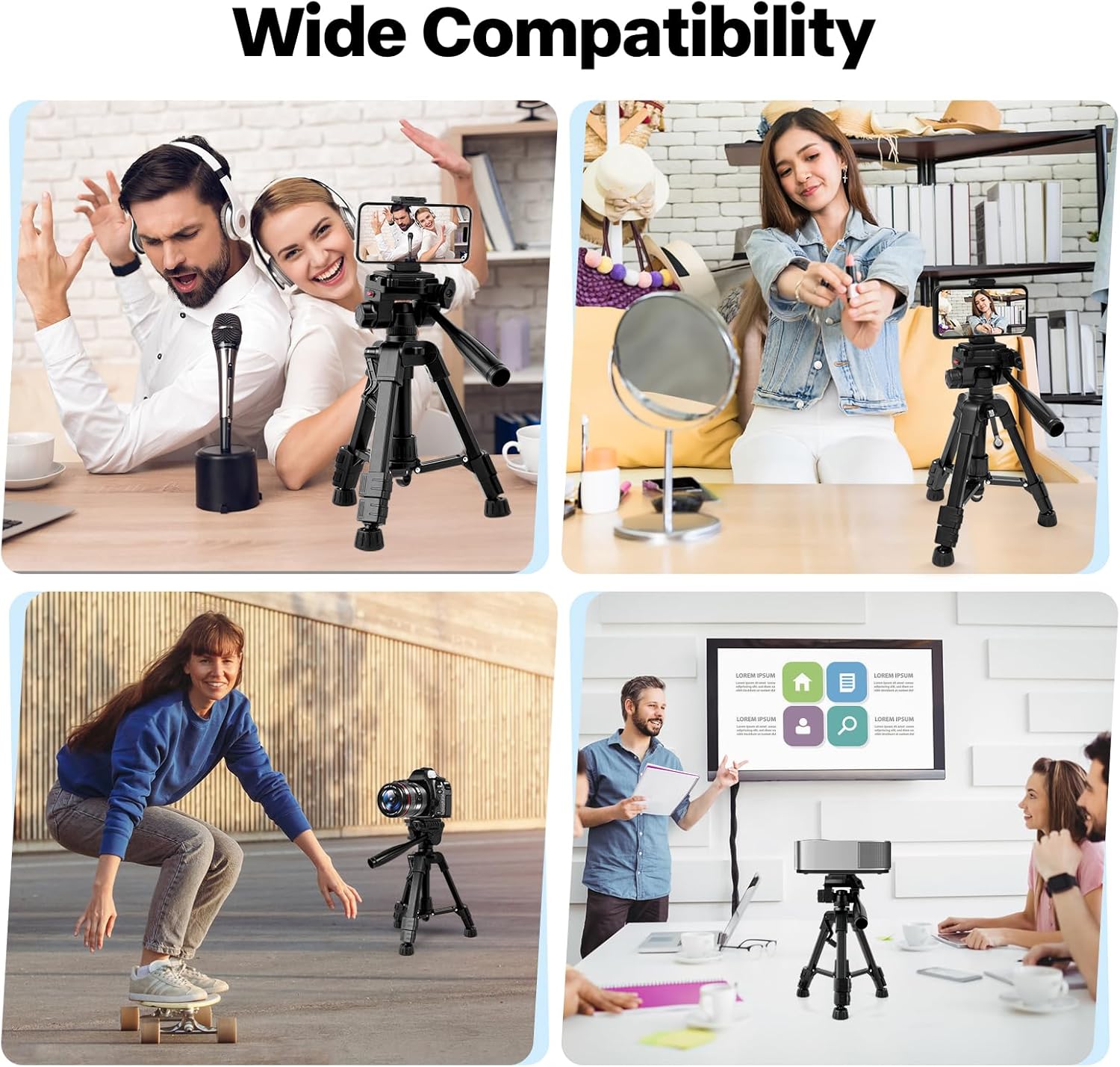 Mini Tripod for Camera & Phone, 25" Aluminum Alloy Portable Tabletop Tripod with 3 Way Pan Tilt Head, Handle, Remote & Phone Holder for DSLR Camera Camcorder Phone