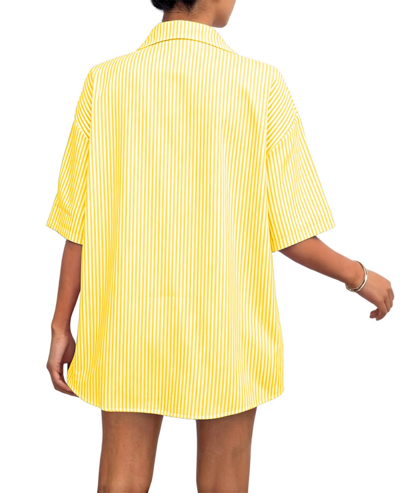 Rayson Damen Zweiteiler Set 2 Teiler für Sommer Gestreift Oversized Hemd mit Shorts Kurzarm Set Casual Sommer Outfit