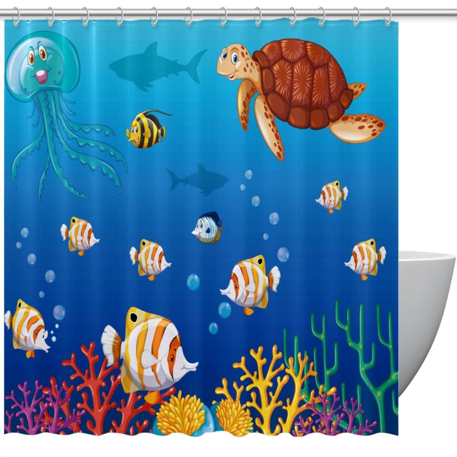 Rideau de douche étanche anti-moisissure motif poissons
