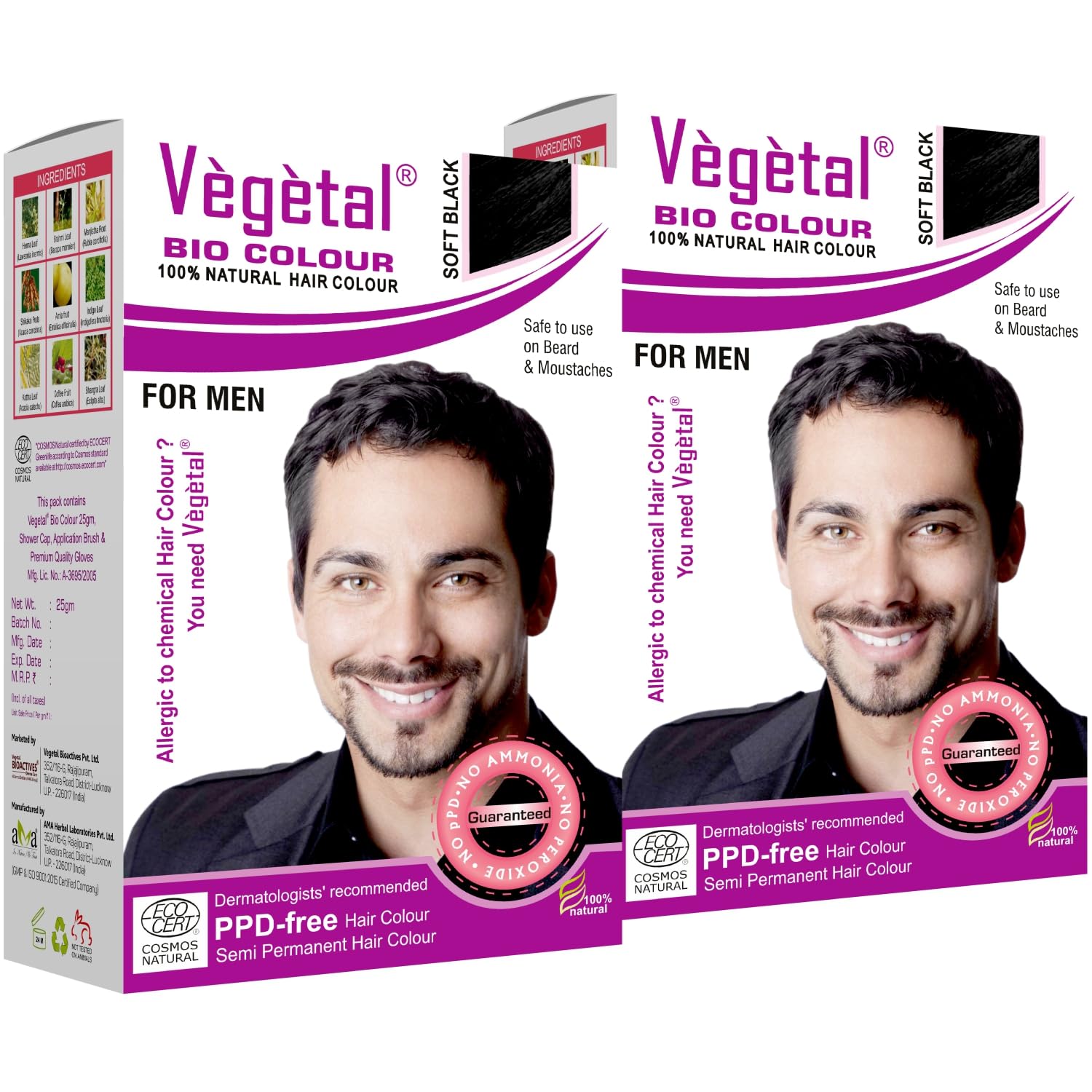 Vegetal Bio Colour Natural Hair Colour for Men, Soft Black, PPD-free, Semi-Permanent, Safe for Beard and Moustache 25g. (Pack of 2)-picture-14