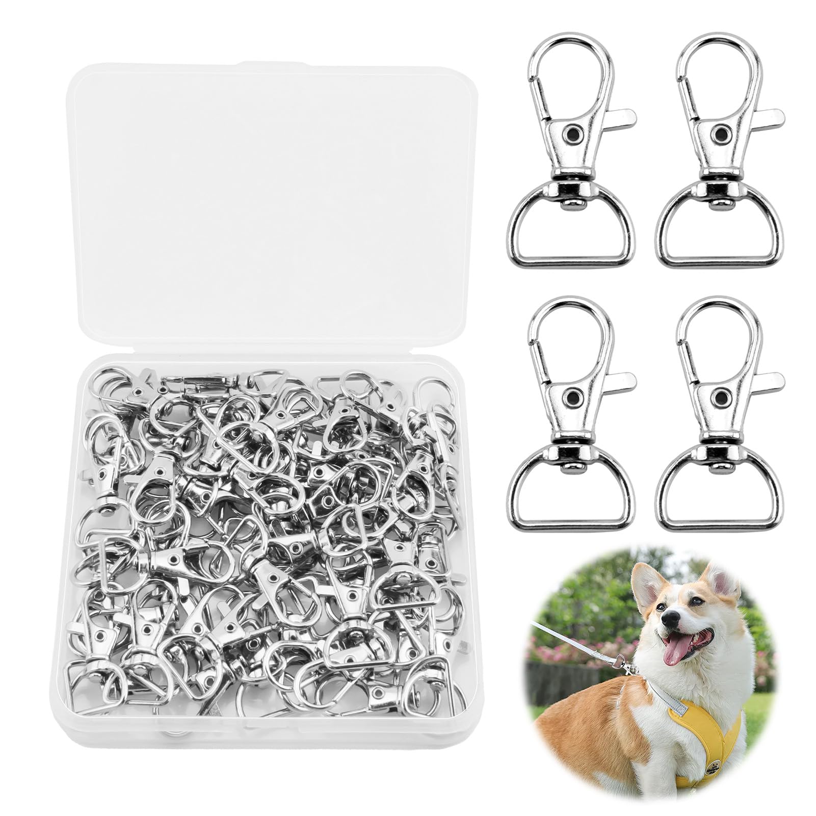 60pcs Moschettoni Portachiavi A D - 20mm, Ganci Rotanti 360° Per Fai Da Te E Gioielli - Foto 7