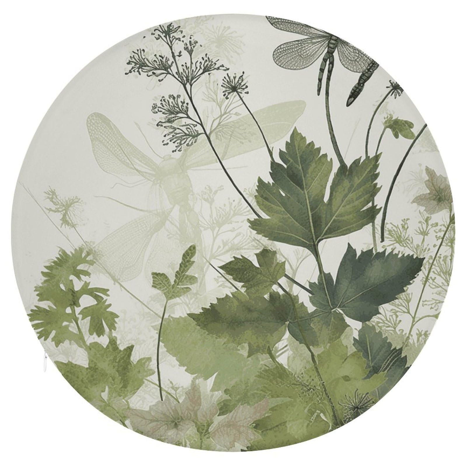 JTREHY Foliage and Herbs with Dragonflies Winged Cushion Soft Breathable Round Cushions Multi-Functional with Zipper Floor Pillows Cushion for Various Indoor Occasions Chair Pad