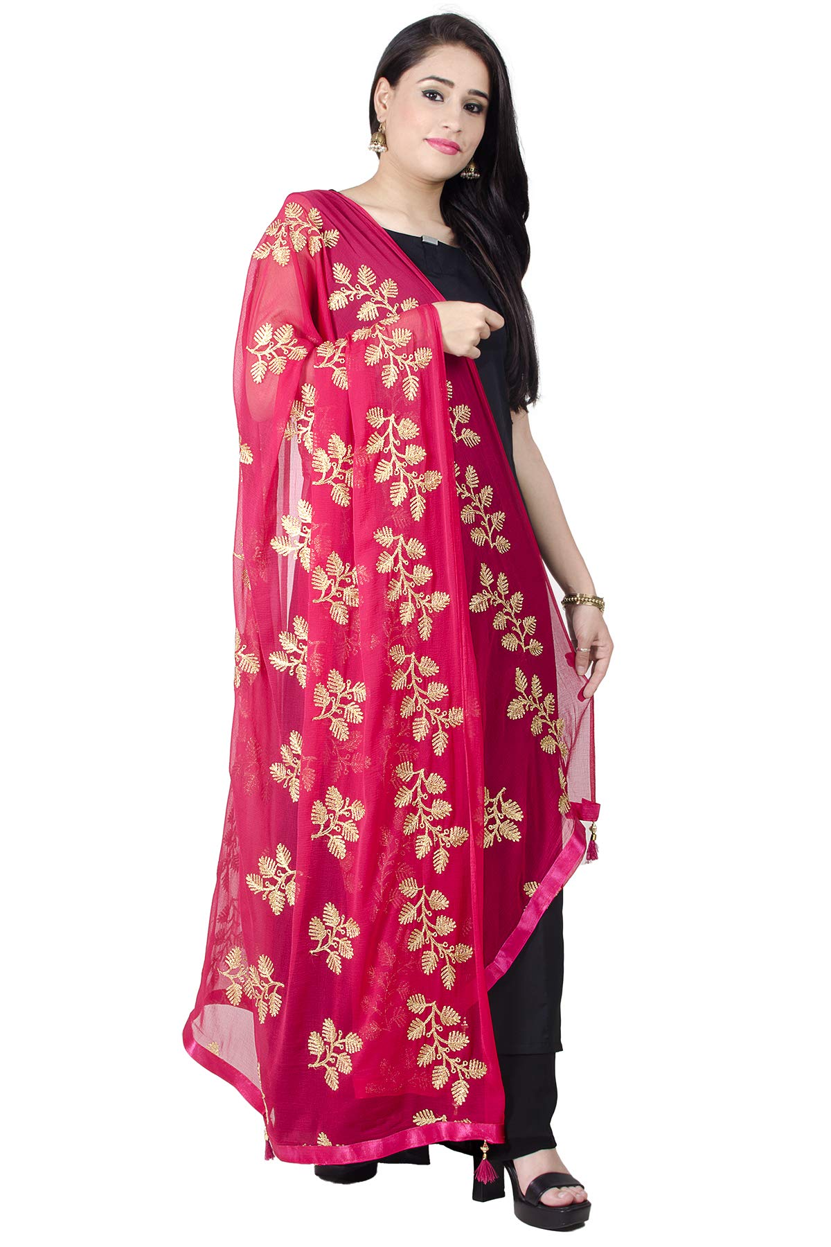 Chandrakala Chiffon Dupatta for Women, Shawl Scarf Wrap Chunni (D209-P)