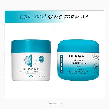 Derma E Vitamin E 12,000 IU Cream Moisturizer for Face and Body Multi-purpose Face Cream, Hand Cream and Body Lotion Soothes and Protects, 4 oz