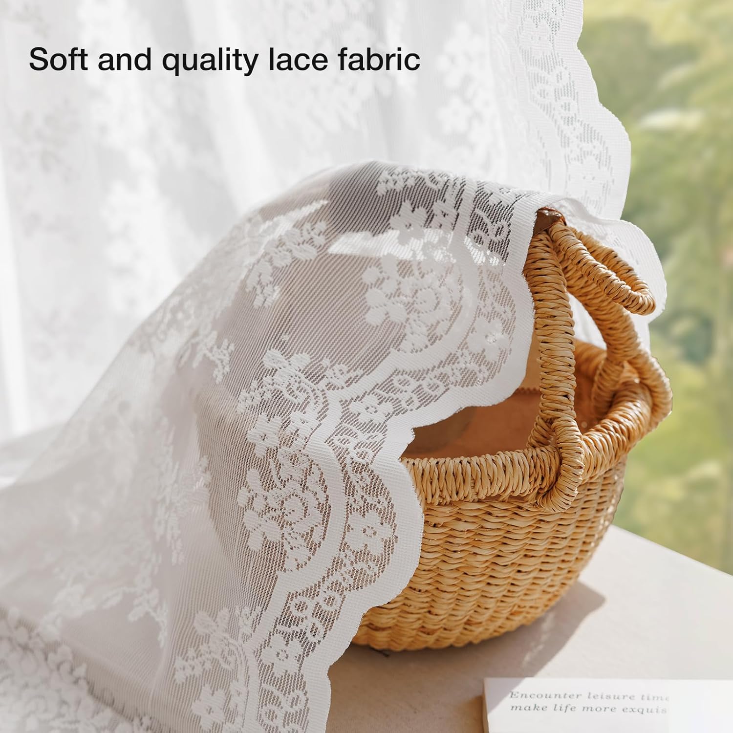 Anmao Vintage Lace Curtains 120 Inches Long 2 Panels Set, Romantic Elegant Light Filtering Semi Sheer Floral Thick Lacy Curtain Drapes for Living Room and Bedroom, Each Panel 55W x 120L, Bright White