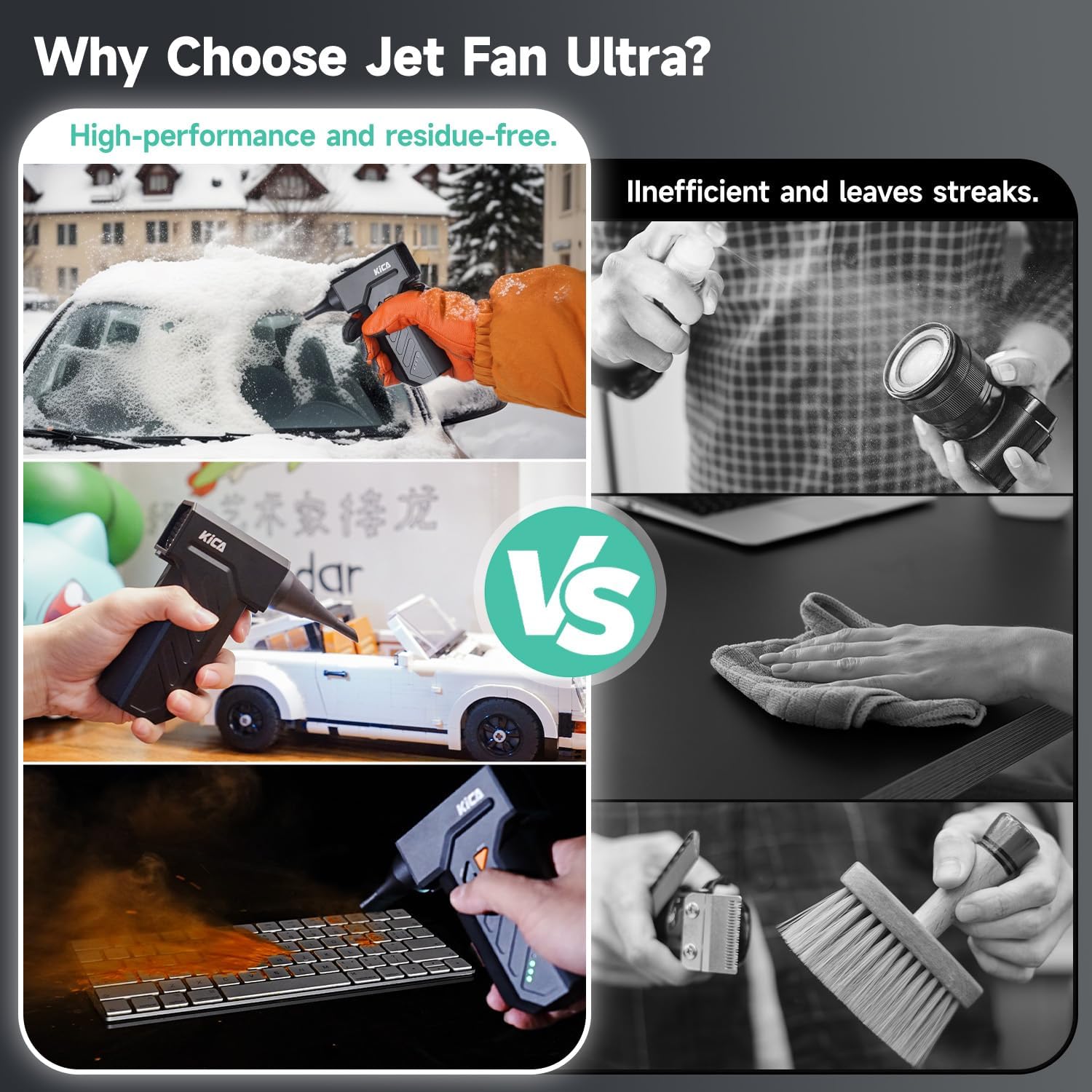 KiCA Jet Fan Ultra Electric Air Duster - 109MPH Cordless Air Duster with LED Light, 130000 RPM Turbo Fan, Stepless Speed Control Dust Blower for Computer, Keyboard, Outdoor, House and Car (White)