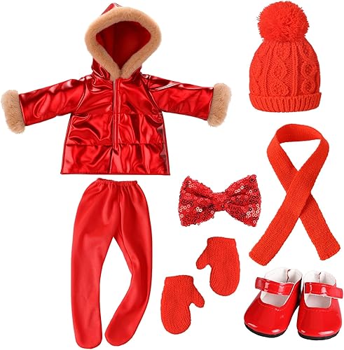 Miniatura 8 de Kajaia 8 piezas de ropa y accesorios navideños de 18 pulgadas para muñeca, vestido, falda, zapatos, traje con horquilla de ciervo de Papá Noel,