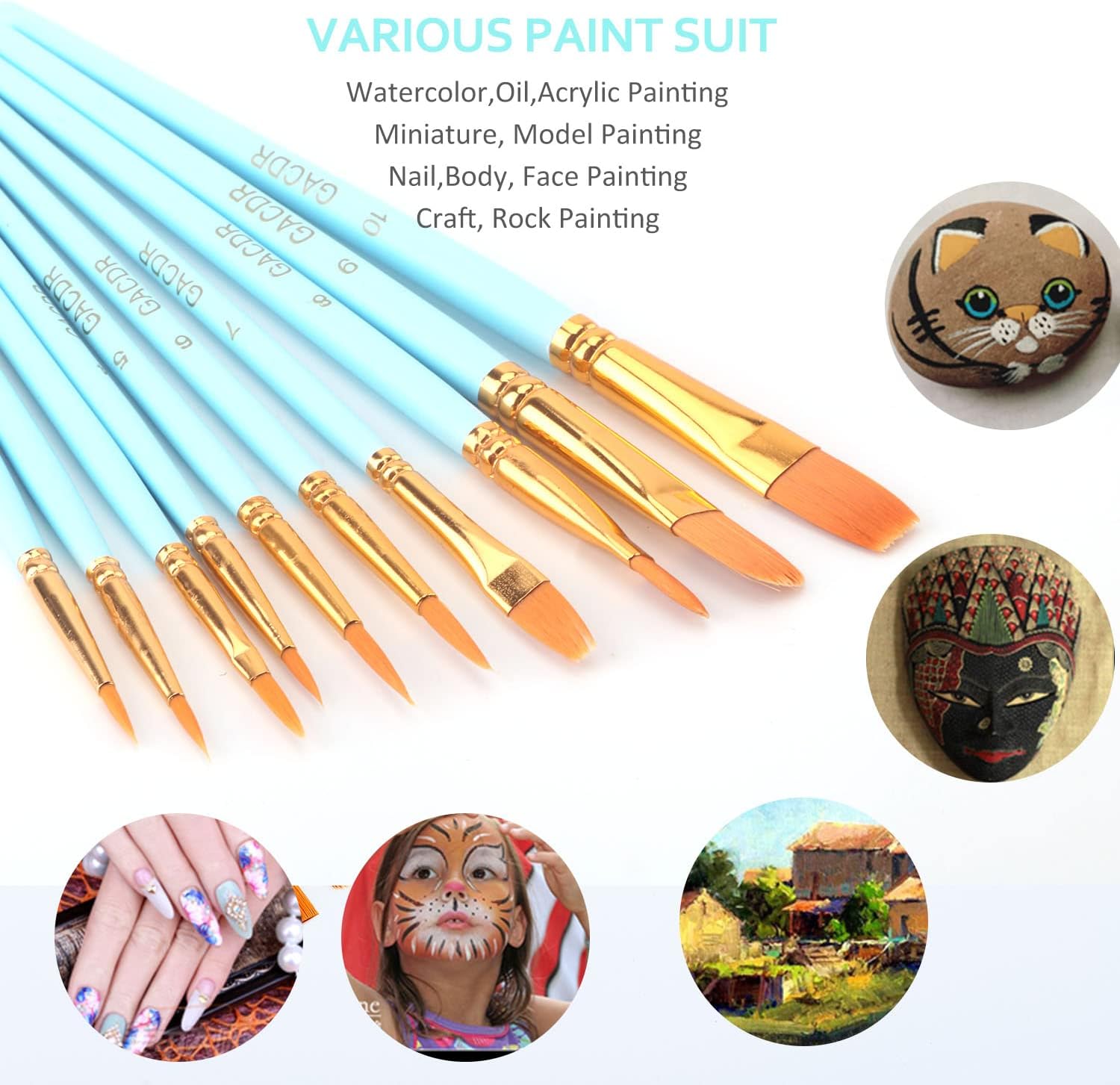 GACDR Acrylic Paint Brushes, 20 Pieces Face Paint Brushes for Acrylic Painting Oil Watercolor Artist Paint Brush for Kids,Body Face Nail Art,Detailing and Rock Painting