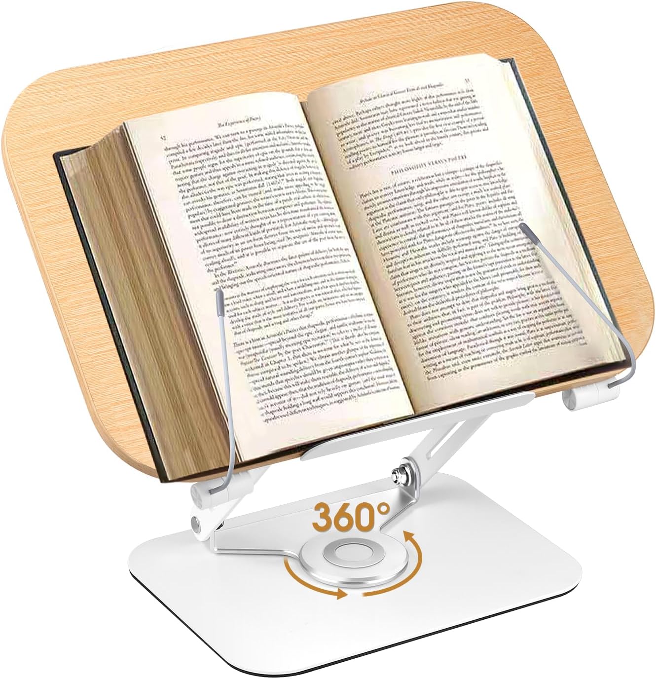 Honagu Book Stand for Reading, Adjustable Book Holder with 360 Degree Rotating Base & Page Clips, Foldable Desktop Book Display Stand for Sheet Music,Magazines,Laptop,Recipe,Textbook,Cookbook
