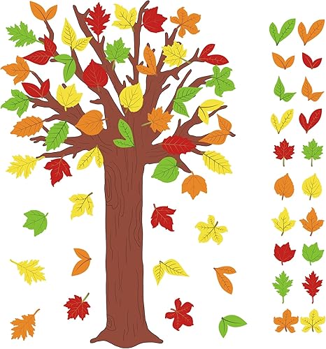 Miniatura 1 de Juego de 78 tablones de anuncios de árbol para el aula, decoración de otoño y Acción de Gracias, árbol de otoño, hojas de arce recortadas para