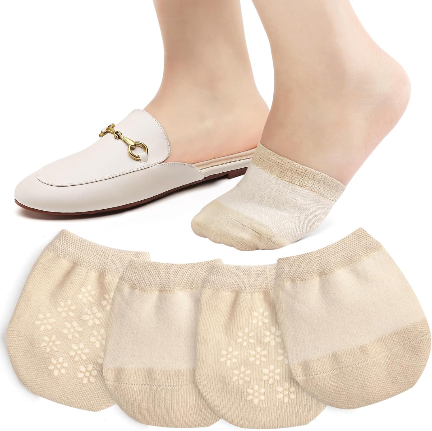  Womens Toe Socks for Mules, Half Sock Toe Topper Covers for Clogs