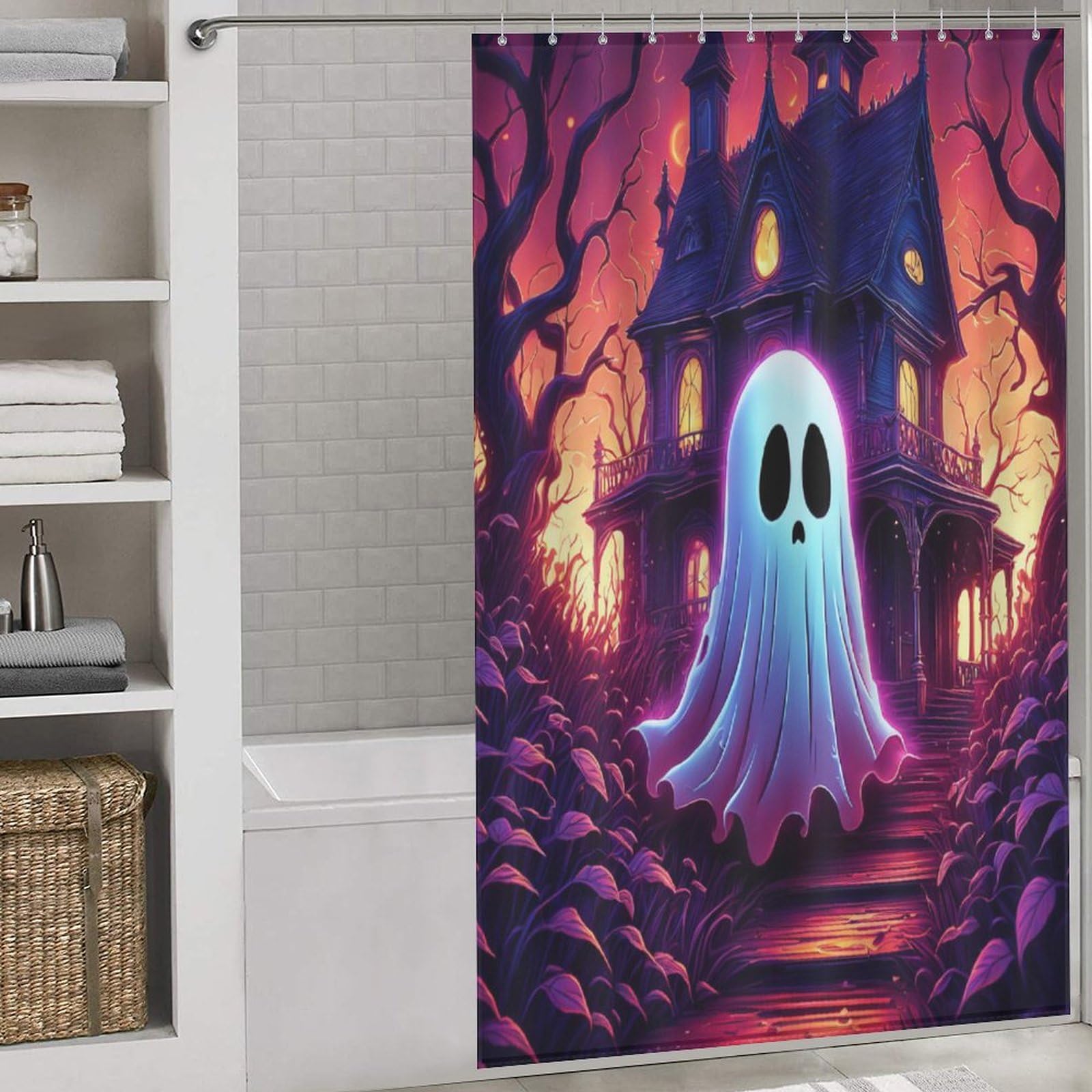 Rideau de douche fantôme d'halloween en tissu polyester noble pour baignoire