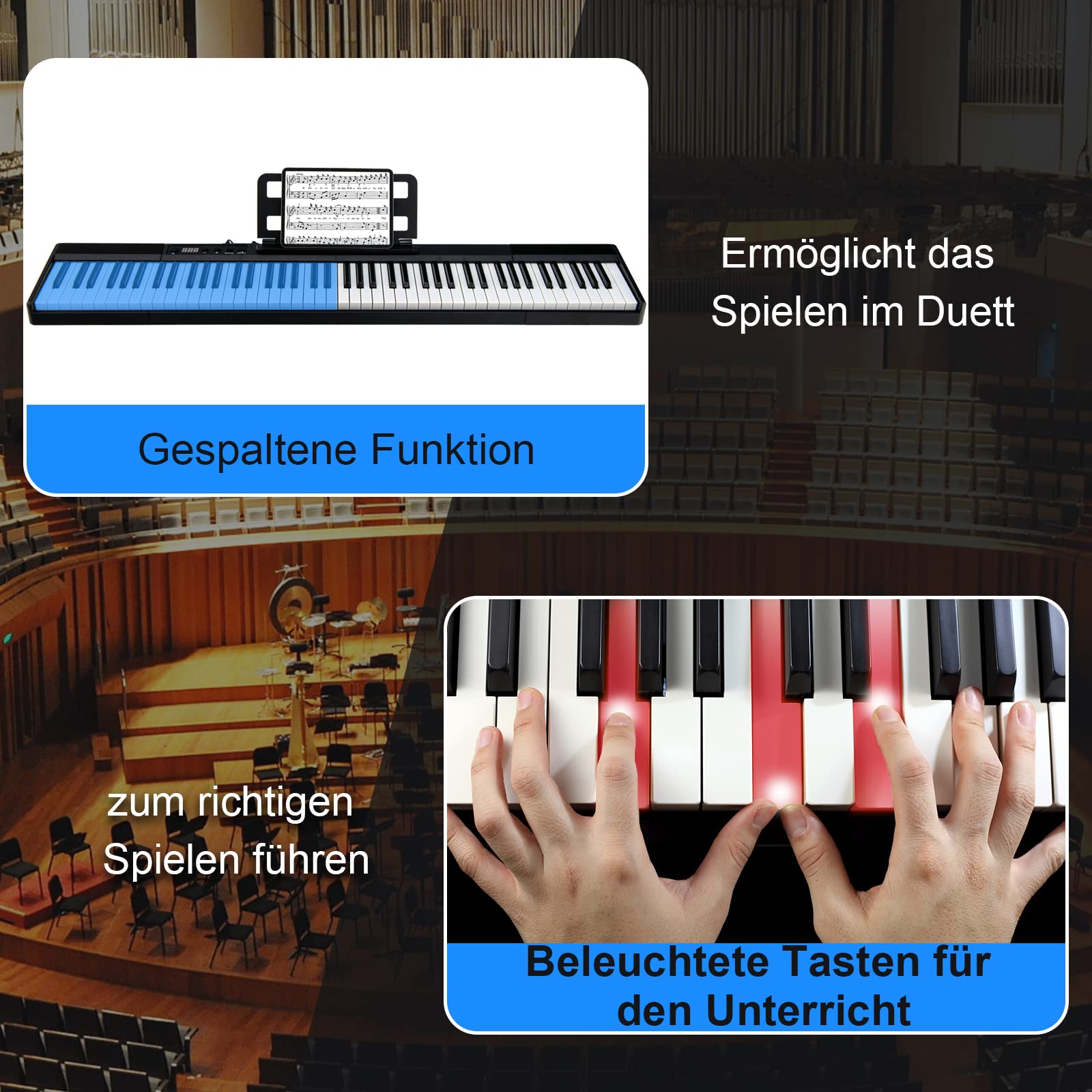 DREAMADE Digital Piano 88 Tasten, Tragbares Keyboard mit Subtain Pedal & 2 Musiknotenhaltern, E Piano für Kinder und Erwachsene
