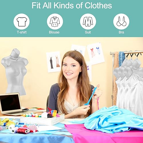 Miniatura 5 de Sintuff Paquete de 2 maniquíes masculinos y femeninos con forma de vestido con espalda hueca, camisa de maniquí de medio cuerpo para ropa, ropa