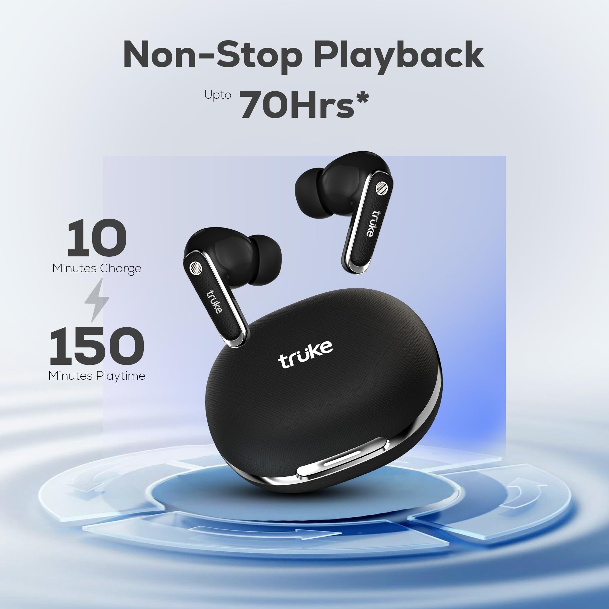 truke New Launch Mega 12 True Wireless in Ear Earbuds W/ 24-Bit Spatial Audio, Premium Leather Textured Design, 70H Playtime Fast Charge Buds, 13mm Drivers TWS, Low Latency, ENC (Ash Black) — Amazon image 8