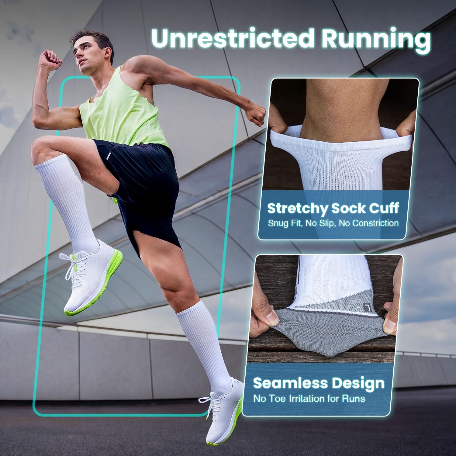 Rahhint Coolmax 20-30 mmHg Compression Running Socks, Long Distance Anti Blister Cushion Moisture Wicking Tall Athletic Socks - Image 5