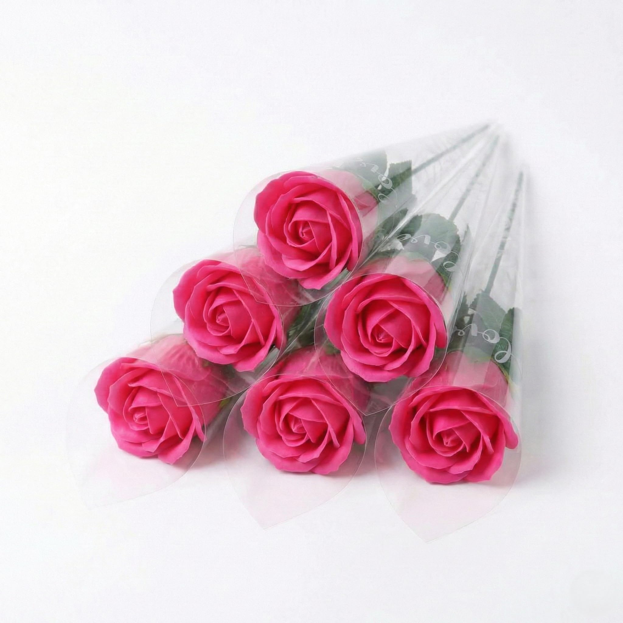 FAIRY BOUTIQUE Artificial Flowers Roses – Premium Long Stem Fake Flowers for Vase, Graves & Wedding Bouquet – Realistic Faux Rose for Indoor Home or Romantic Valentine’s Gift – Hot Pink, 6 Pieces