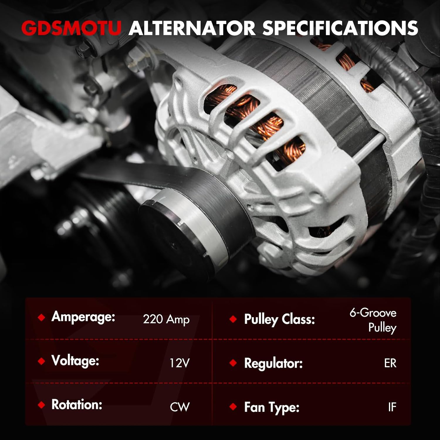 Alternator Fit for V6 3.6L for Dodge for Durango 2011-2015 for Charger 2011-2016, for Ram for 1500 2013-2015, for Jeep Grand Cherokee 2011-2016, 220Amp/12Volt, 421000-705 4801865AC