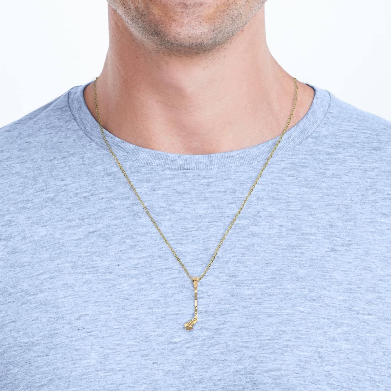 10K and 14K Yellow, White, or Rose Gold Winter Sports Personalized Ice Hockey Stick and Puck Pendant with Your Name and Number - Choice of Metal Color