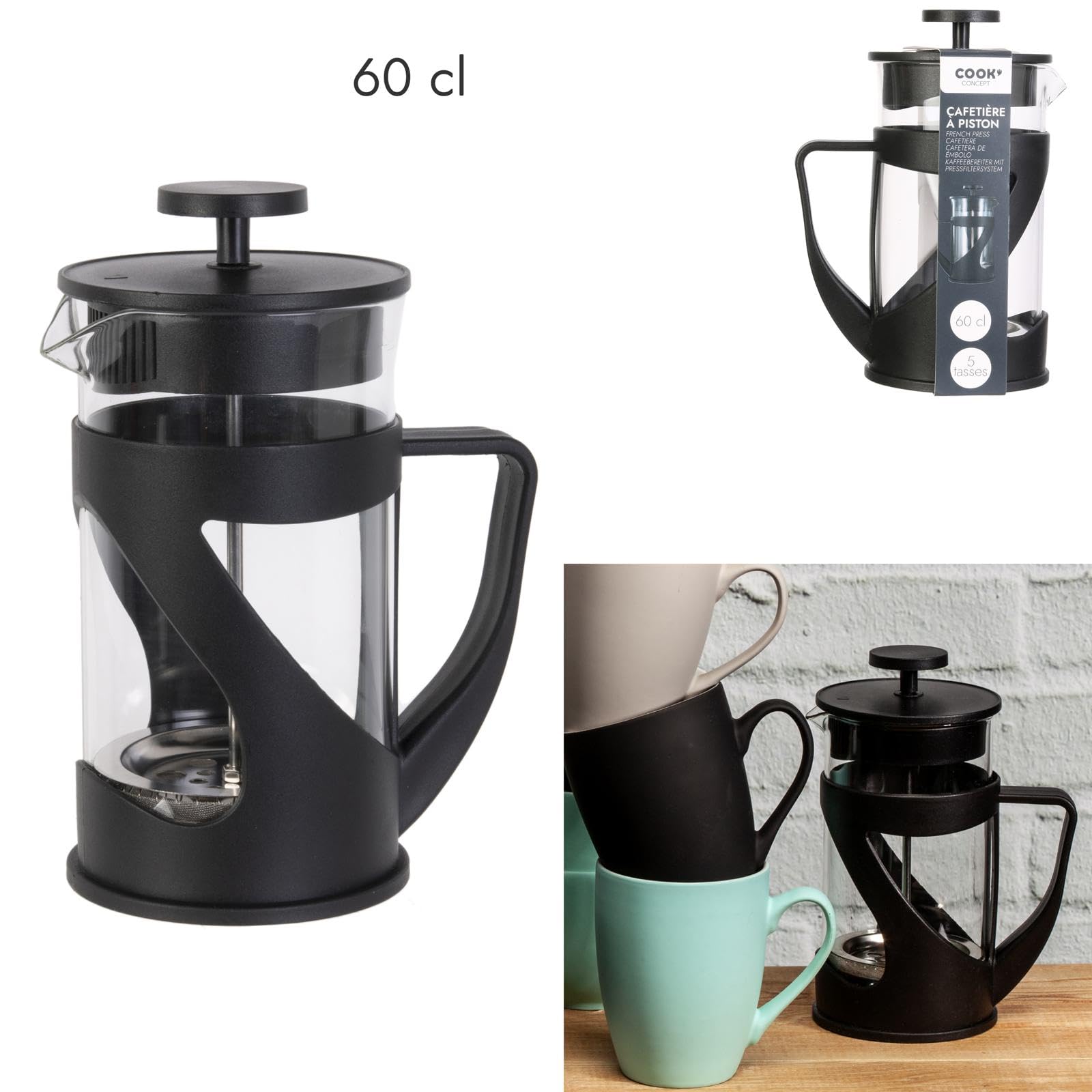 Cook Concept Caffettiera A Pistone 35 Cl: La Tua Pausa Caffé Con Un Gesto D'Altri Tempi, 3 Tazze