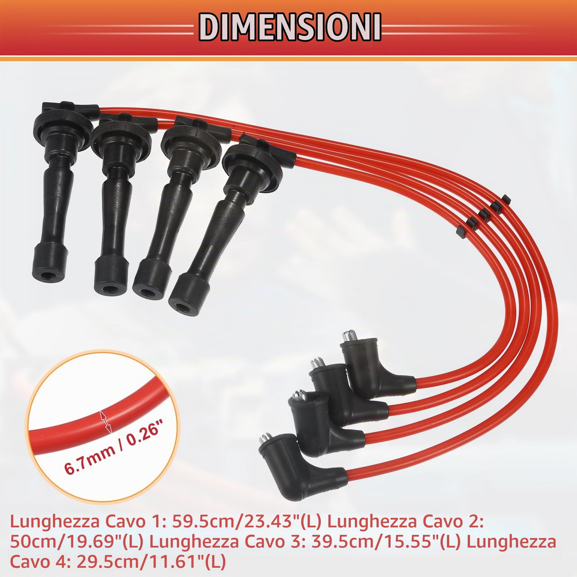 QUARKZMAN Cavi Bobina Candele per Auto, Cavo Fili Bobina di Accensione 6.7mm Adatto per Acura Integra 1996-2001 1.8L e per Honda CR-V 1997-2001 No.32700PHK003 - Confezione da 4