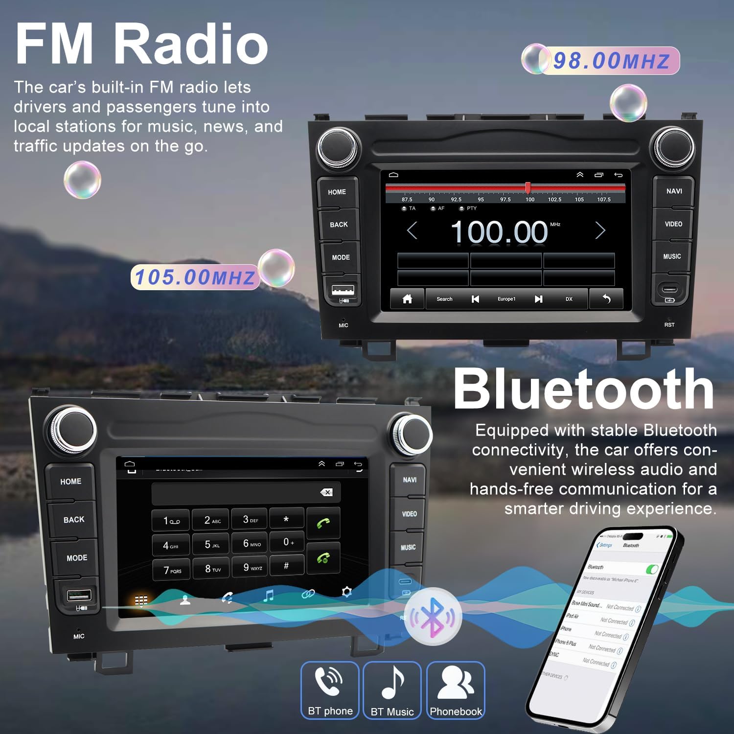 5G WiFi Upgrade Android Car Radio Stereo for Honda CRV 2007 2008 2009 2010 2011, 7 Inch Touch Screen Head Unit with Wireless Apple Carplay Android Auto GPS Navigation FM Bluetooth SWC HD Backup Camera