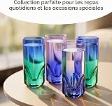 Krosno Coloured Drinking Glasses Set of 4 - Crystal Tumblers for Cocktails, Water and Juice - 300 ml Hand-Painted Lead-Free Crystal, Purple&Navy/Green&Navy - Aurora Collection Gift Box - 5