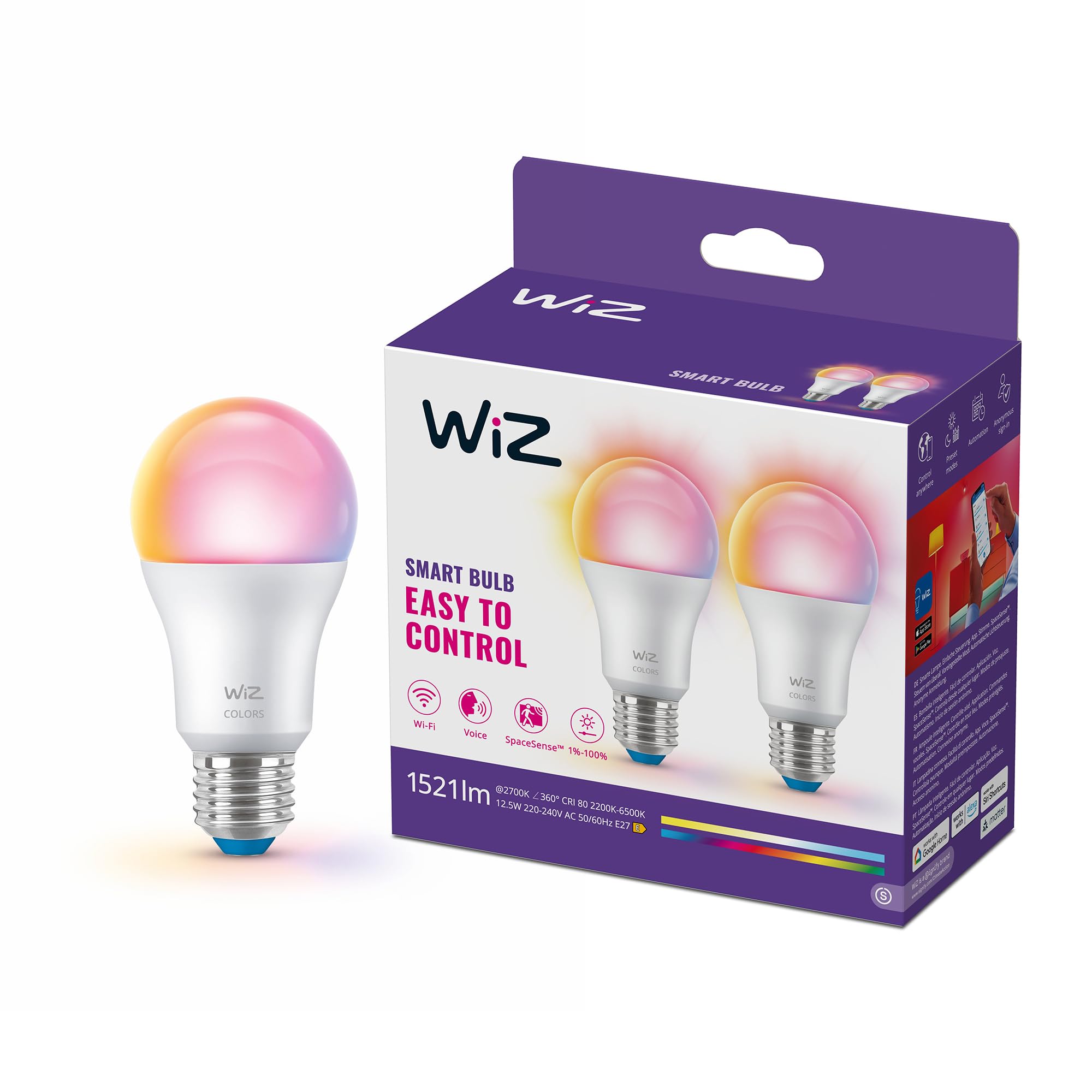 Bombilla inteligente E27 WiZ: soluciona la falta de luz en casa con 1521 lm RGB y control por voz