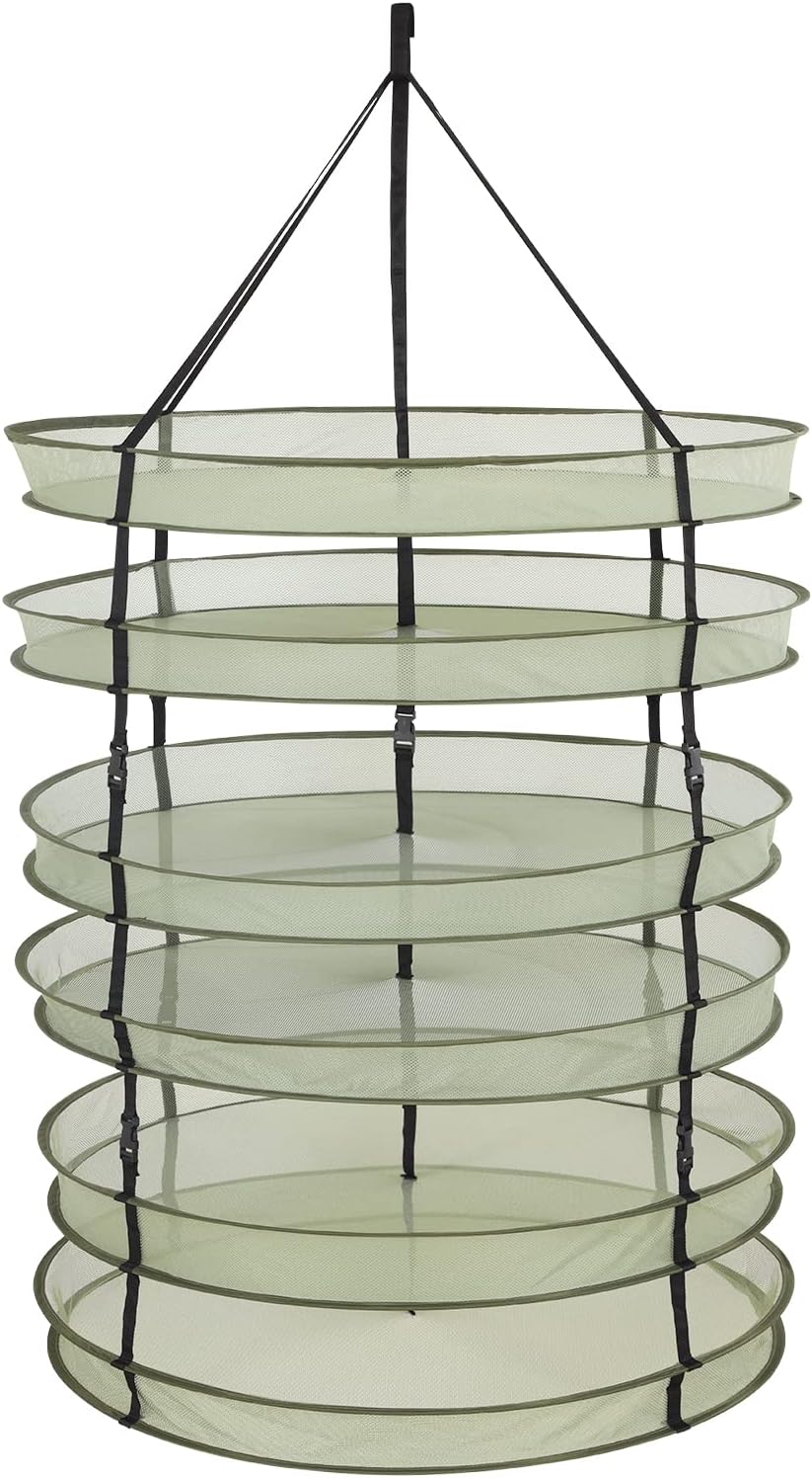 2.8ft 6 Layer Herb Drying Rack Net Plant Hanging Mesh with Sturdy Support Green