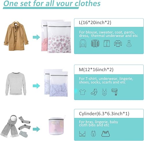 Vista 55 de GOGOODA - Juego de 7 bolsas de malla para lavandería, para prendas delicadas, bolsas para lavar a máquina lencería, ropa sucia, medias, blusas, ropa