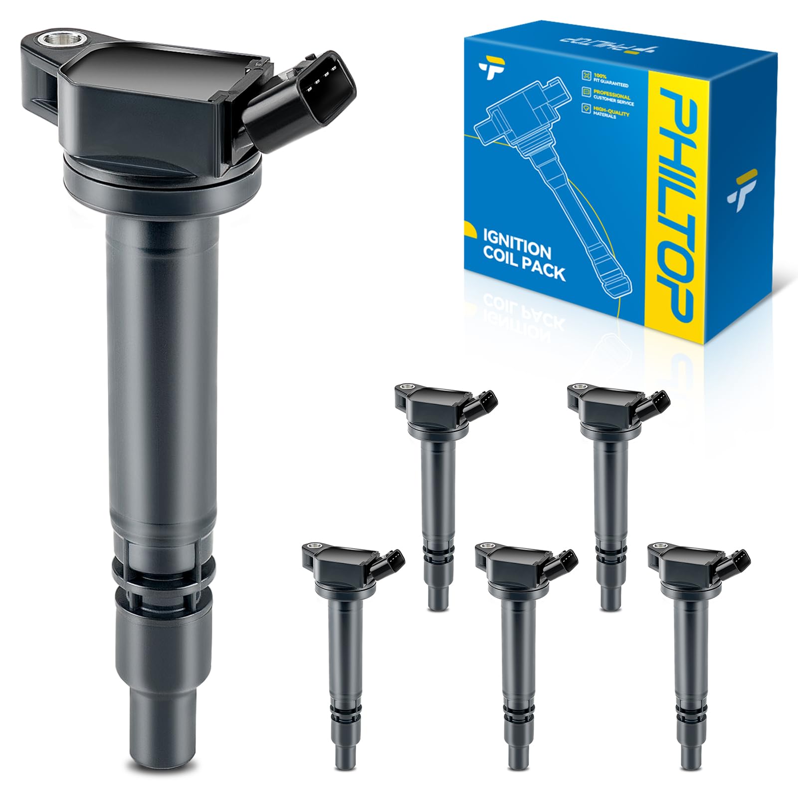PHILTOP 6 Pack Ignition Coil UF630 Fit for Camry RAV4 Tundra 4Runner Venza