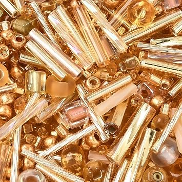 1 Box 50g Gold Seed Beads Tube Mini Bugle Micro Long Tiny Round Gloden Glass Pony Assorted Loose Spacer Bead Charm Bulk for Jewelry Making Bracelets Necklaces Earrings DIY Craft Supply
