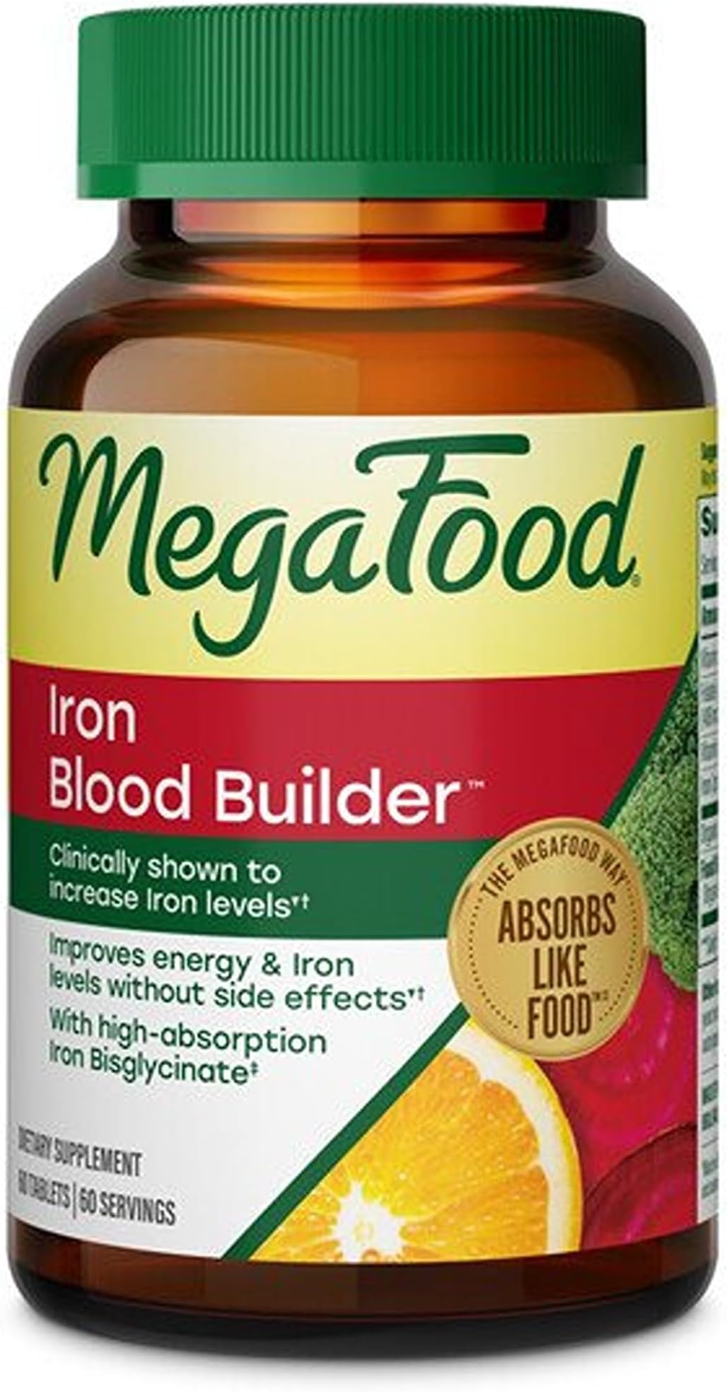 MegaFood Blood Builder Iron Supplement, Energy Support, Vegan, 60 Tablets | Increase Iron Levels Without Side Effects, Improves Energy Levels, B12, Folic Acid and Vitamin C for Absorption, 60 Servings