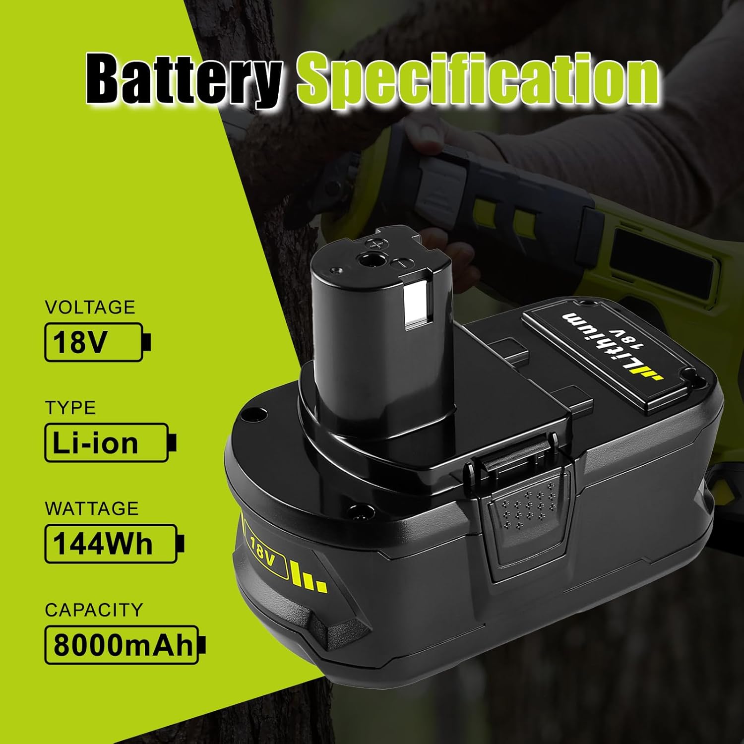 2Pack Upgraded 8000mAh P108 Replacement for Ryobi 18V Battery P102 P103 P104 P107 P108 P109, High Capacity Li-ION Battery Compatible with Ryobi 18V ONE+ System Cordless Tools
