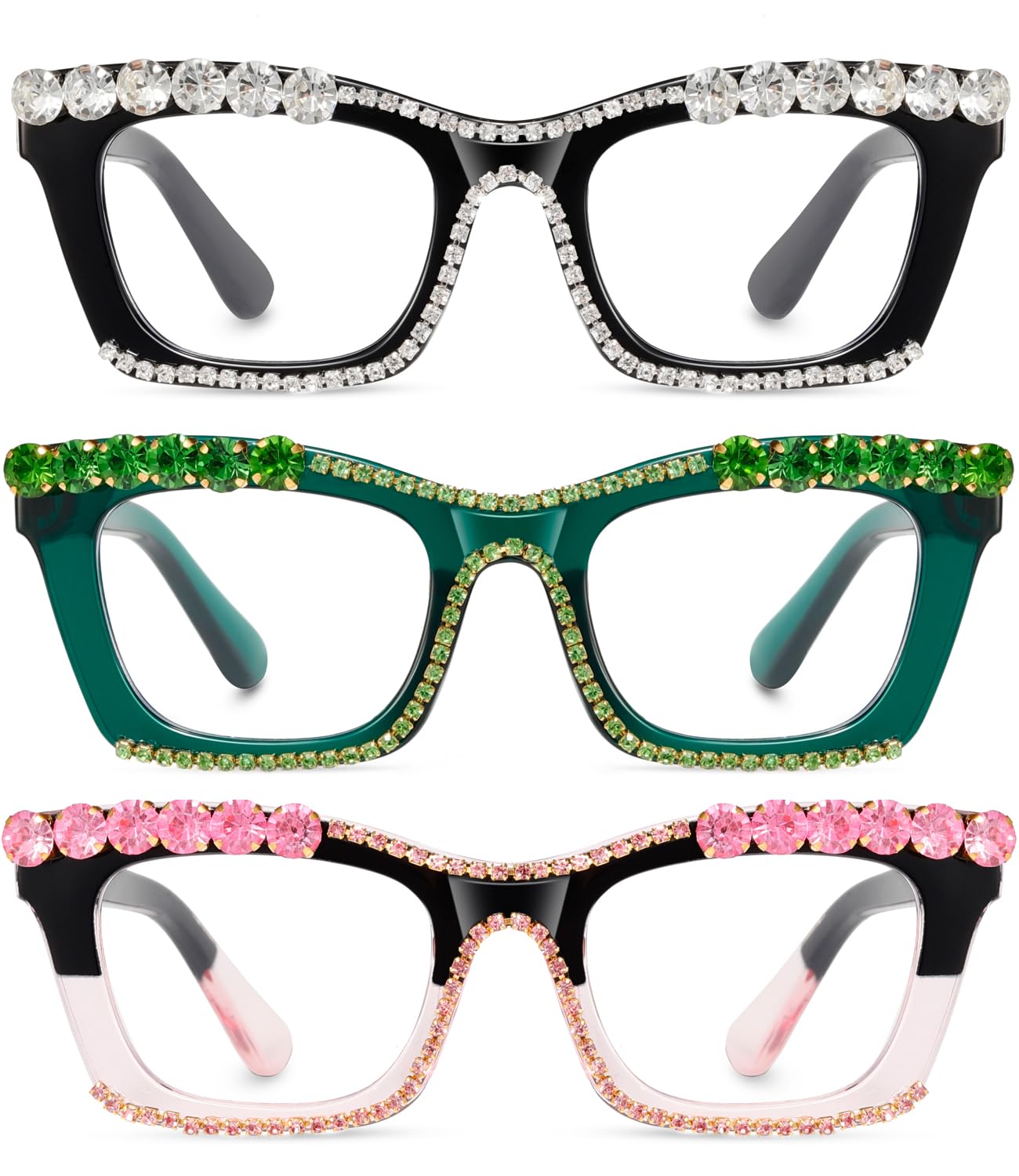 Hubeye Gafas de lectura para Mujeres de Moda Anteojos de lectura con Bisagra de resorte ultraligeras anti luz azul (Negro+Verde, 2.50) — view 18