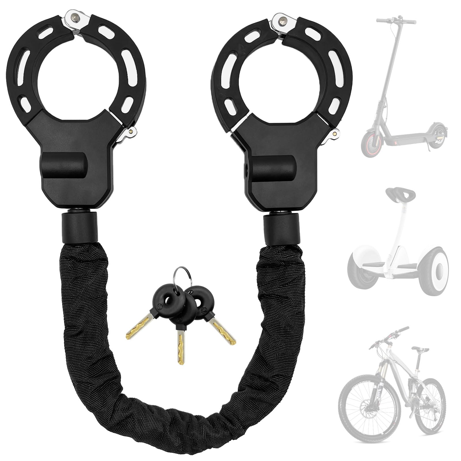 Serratura per Monopattino Elettrico 90cm - Catenaccio a Manette con Chiave & Guarnizione Gomma Antigraffio, Alta Sicurezza per Bici/Passeggini (Blocco Tipo A, Resistente a Trapano)