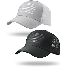 2 Packs American Flag Trucker Hat, Adjustable Mesh Snapback USA Flag Baseball Caps for Men Women