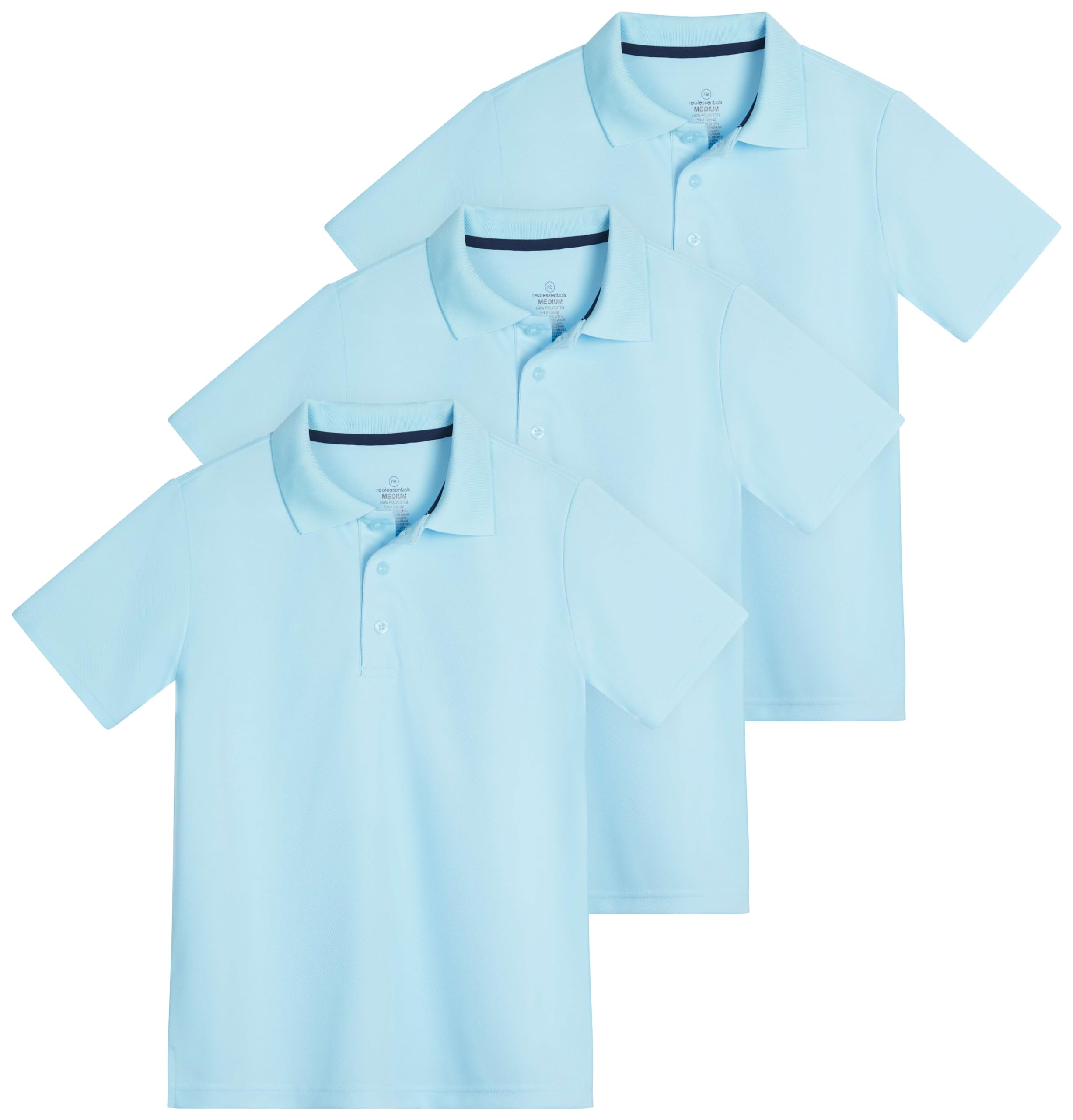 Real Essentials 3 Pack: Boy's Short Sleeve Polo Shirt - School Uniform Active Performance Golf (Ages 4-16)