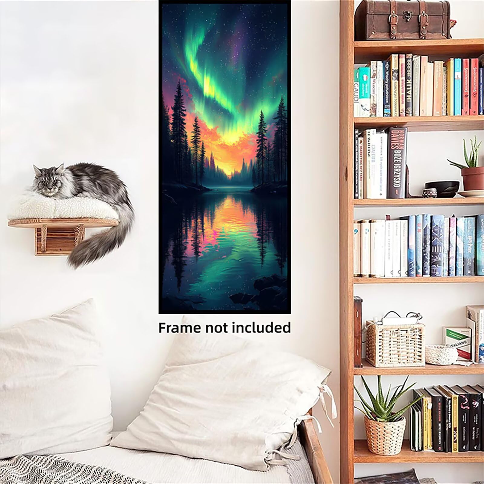 Malen Nach Zahlen 50x150cm Leinwand Aurora Malen Nach Zahlen Erwachsene mit Ohne Rahmen, DIY Kreativ Set für Erwachsene mit Pinseln und Acrylfarbe, Zimmer Deko See Landschaft Geschenk, P0M-716